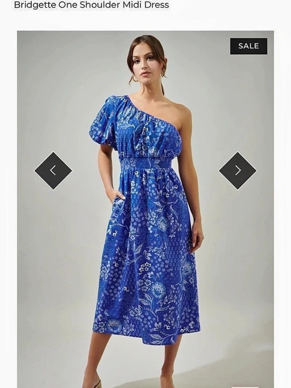 SUGARLIPS Bridgette One Shoulder Midi Dress Floral Blue Midi Dress Size Large